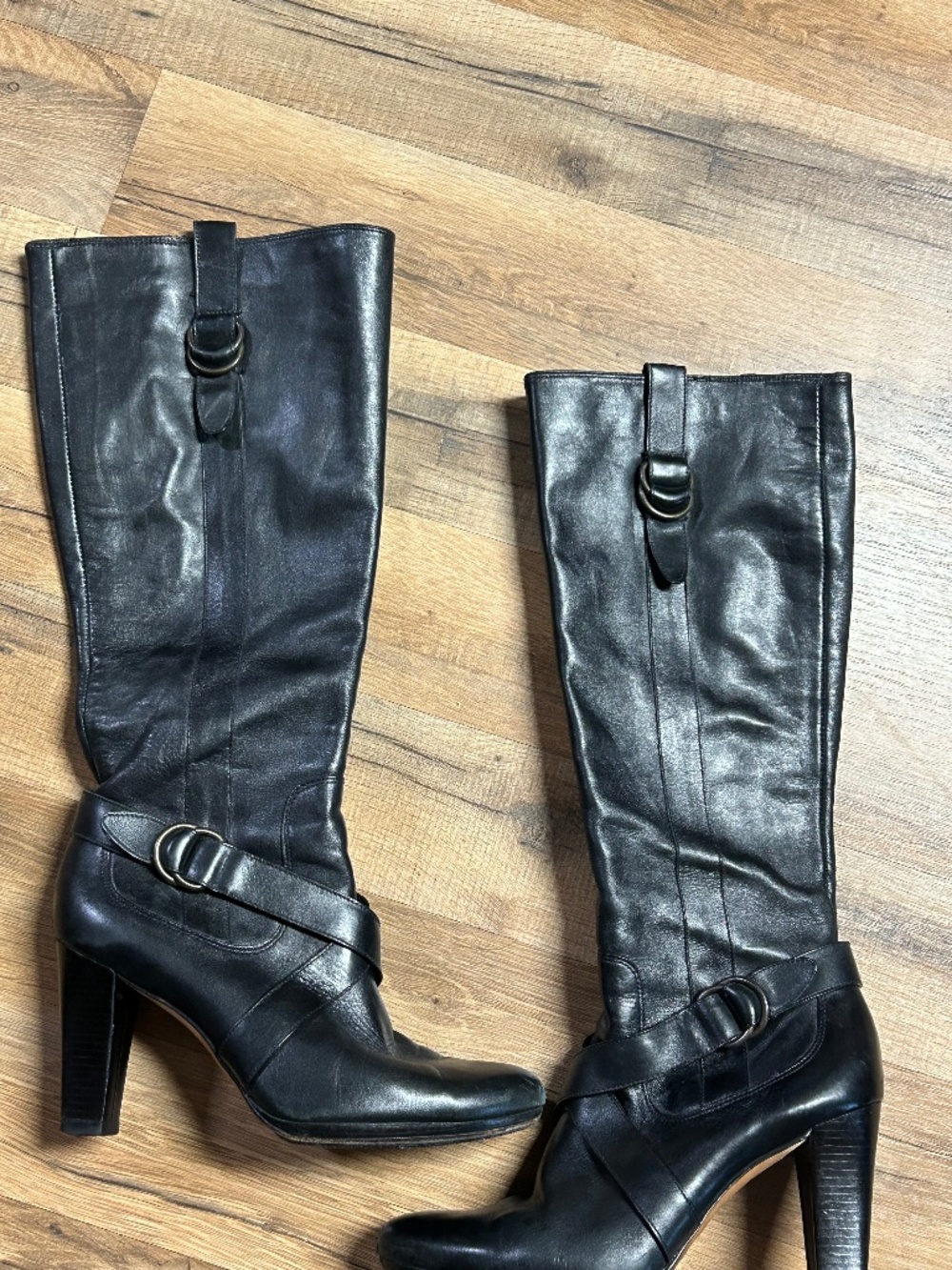 Cole Haan Nike Air Black Leather Knee High Heeled Boots Women’s 8B